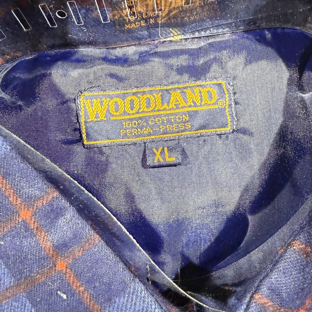 Woodland Shirt Mens XL Blue Plaid Brushed Flannel Button Up Wrinkle Resistant - Picture 3 of 5